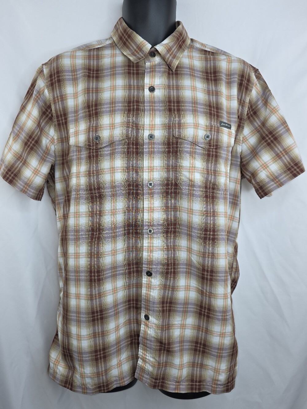 Eddie Bauer Men's Classic Plaid Button Down Shirt Beige Brown Size Large CX-3778